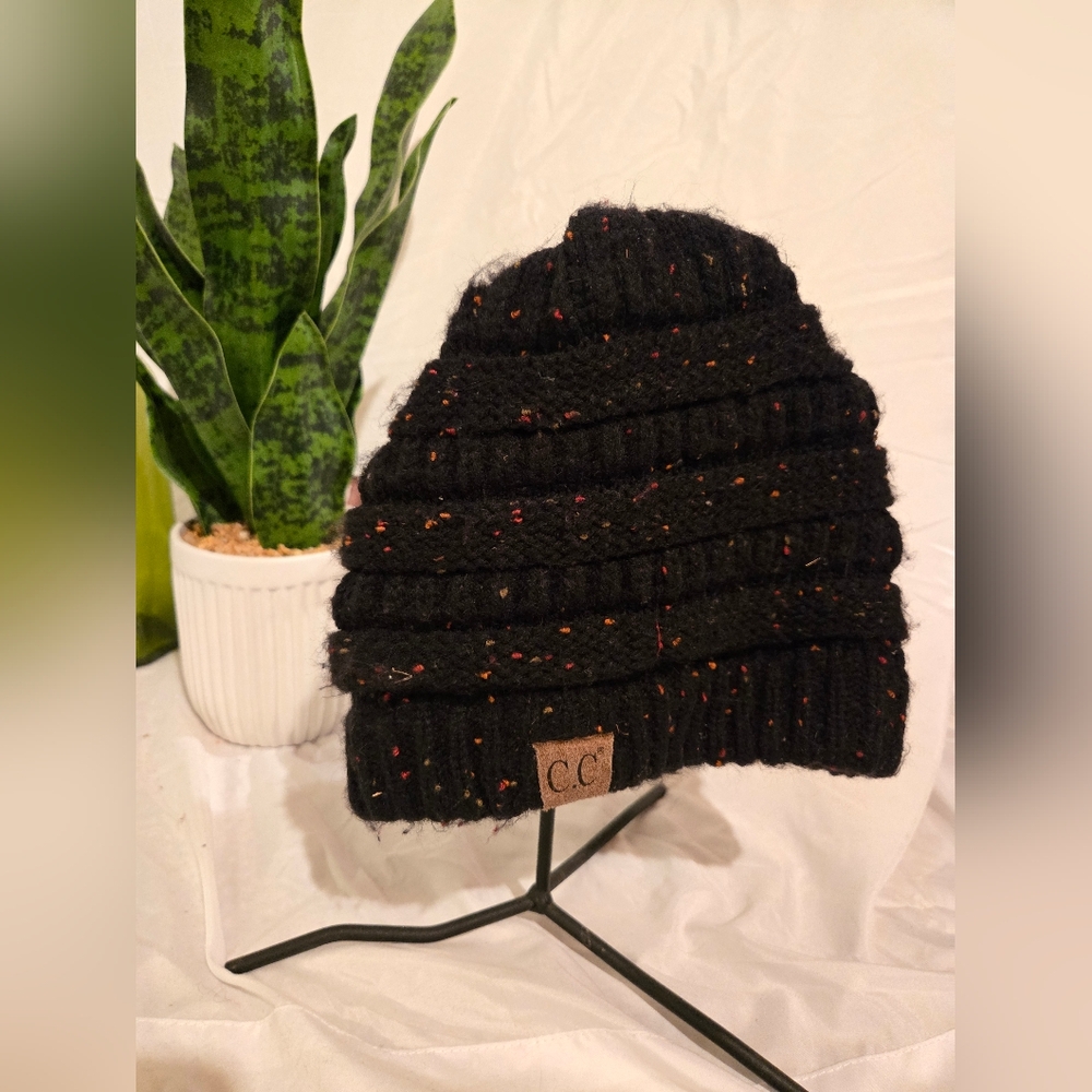 C.C Black Beanie with Colorful Speckles